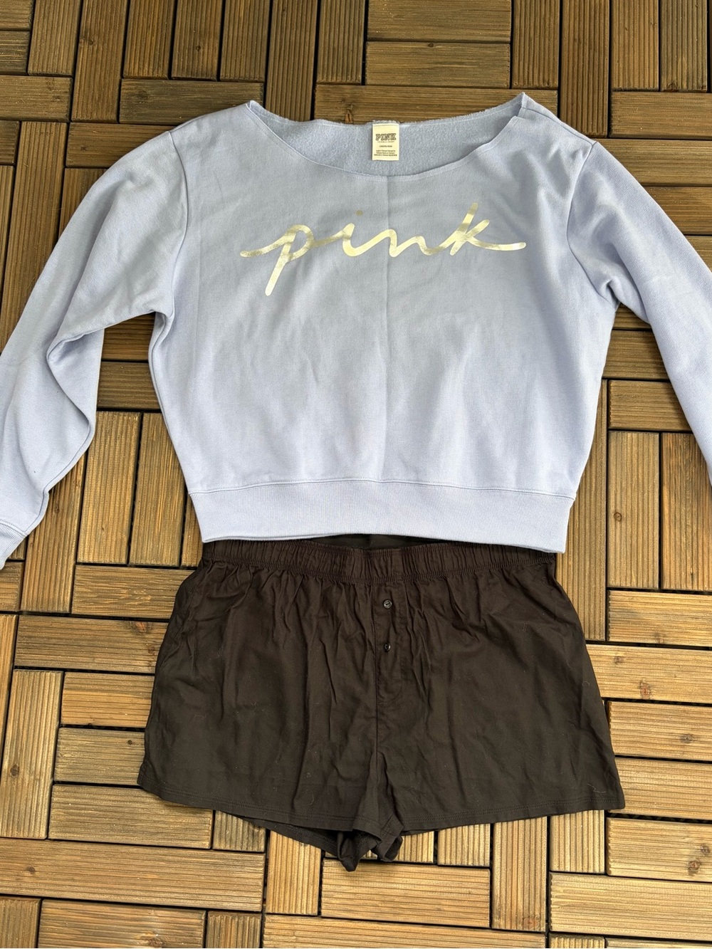 PINK Victoria's Secret Lilac Cropped Sweatshirt with Shorts Set